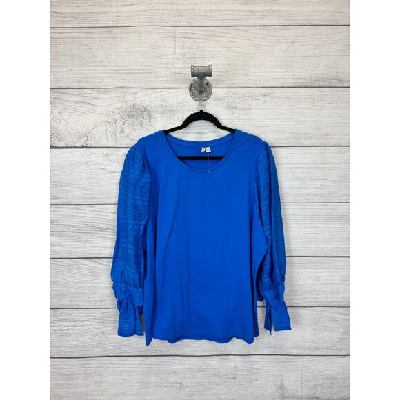 Cato Plus Size Blue Stripe Sleeve Blouse Size 22/24W - Picture 1 of 6